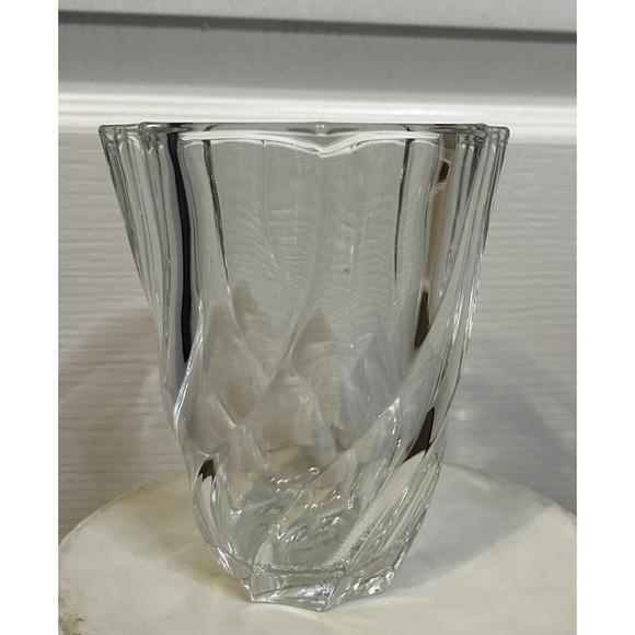 1980s SWIRL ART Glass Vase Crystal Clear‎ 5" Tall FRENCH 1/4" Thick Heavy Glass - Picture 1 of 5
